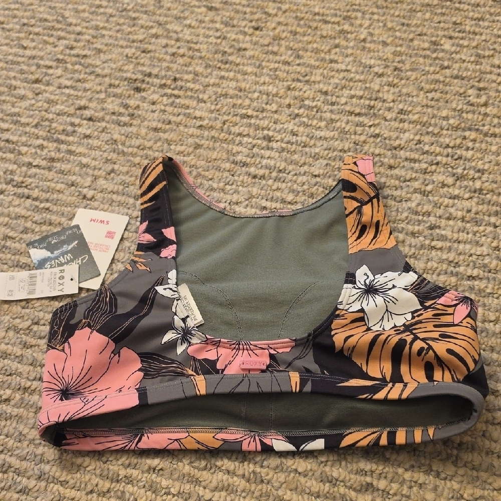 Roxy Floral Bikini Top in Black, Pink, Orange, White - Picture 4 of 4